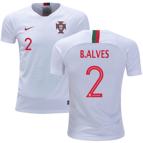 Portugal #2 Bruno Alves Away Kid Soccer Country Jersey
